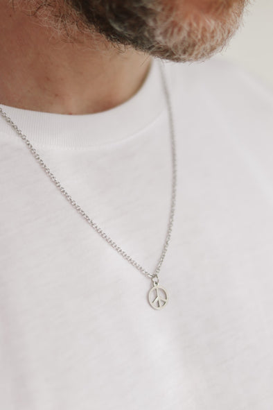 silver peace necklace for men