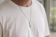 Personalized Name Necklace For Men, Men's Initial Bar Necklace, Silver Stainless Steel Chain, Custom Mens Jewelry, Gift For Father