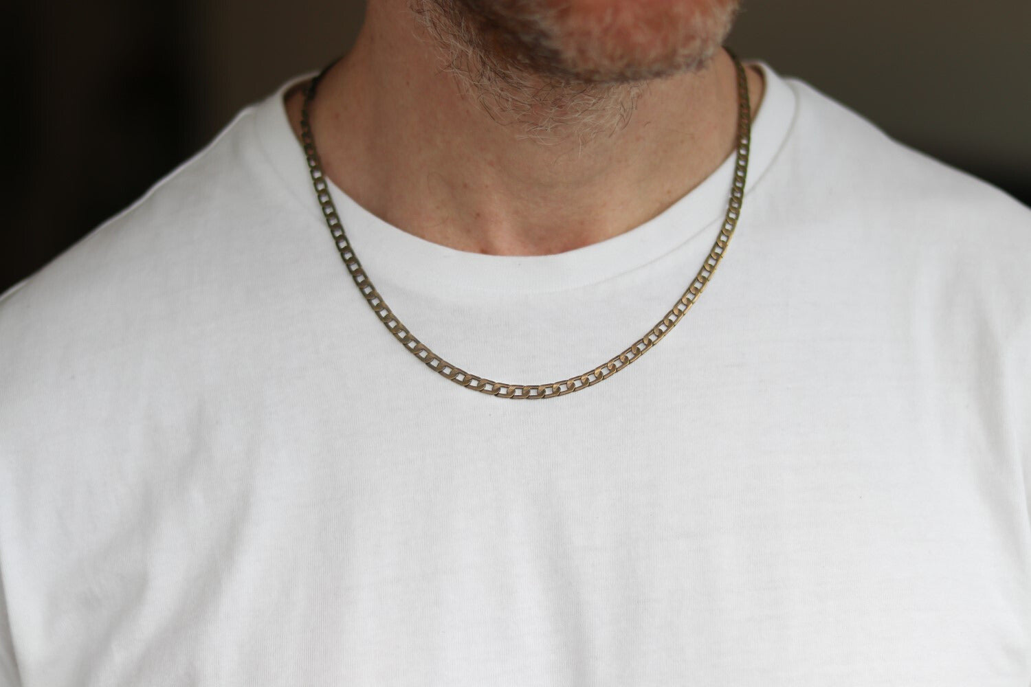 Bronze link chain necklace for men, men's necklace, flat cable chain,