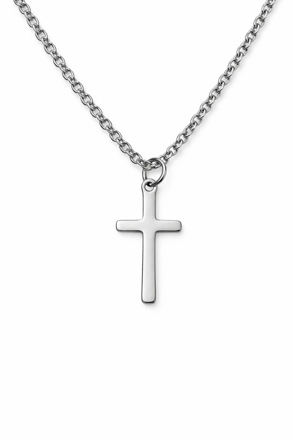 Cross necklace for men, waterproof silver tone stainless steel chain a