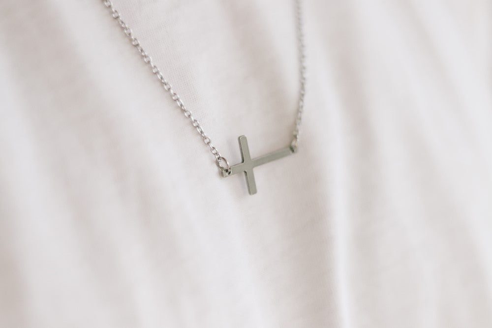 Sideways cross necklace for men