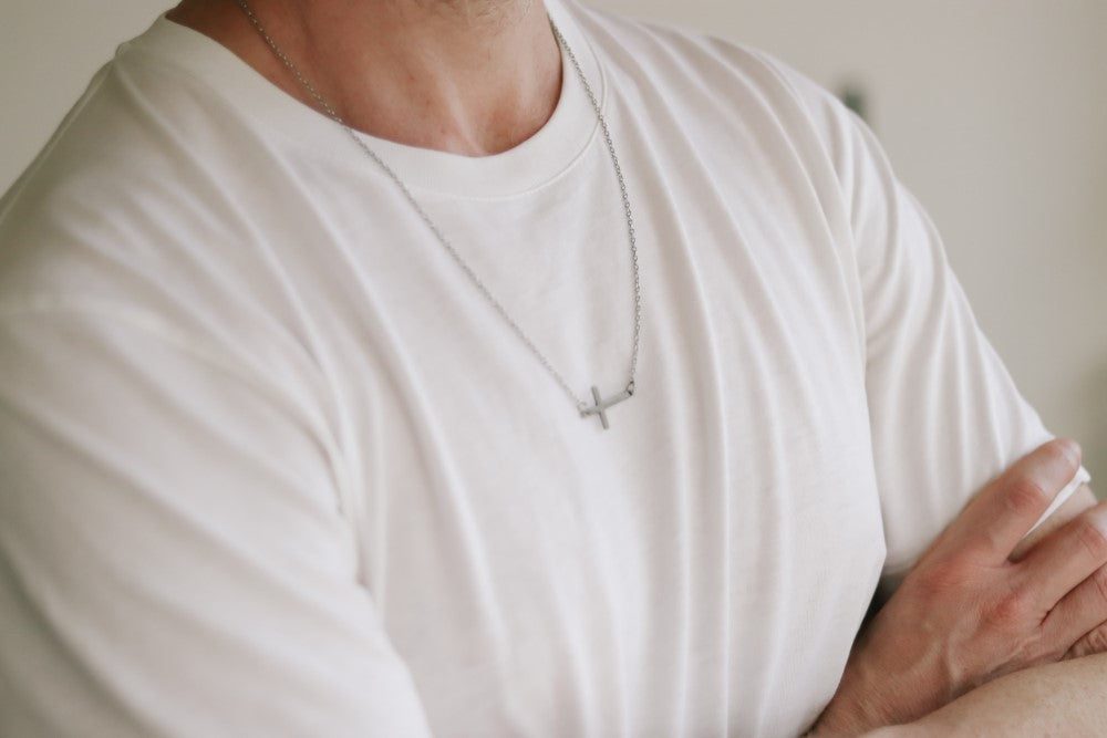 Sideways cross necklace for men