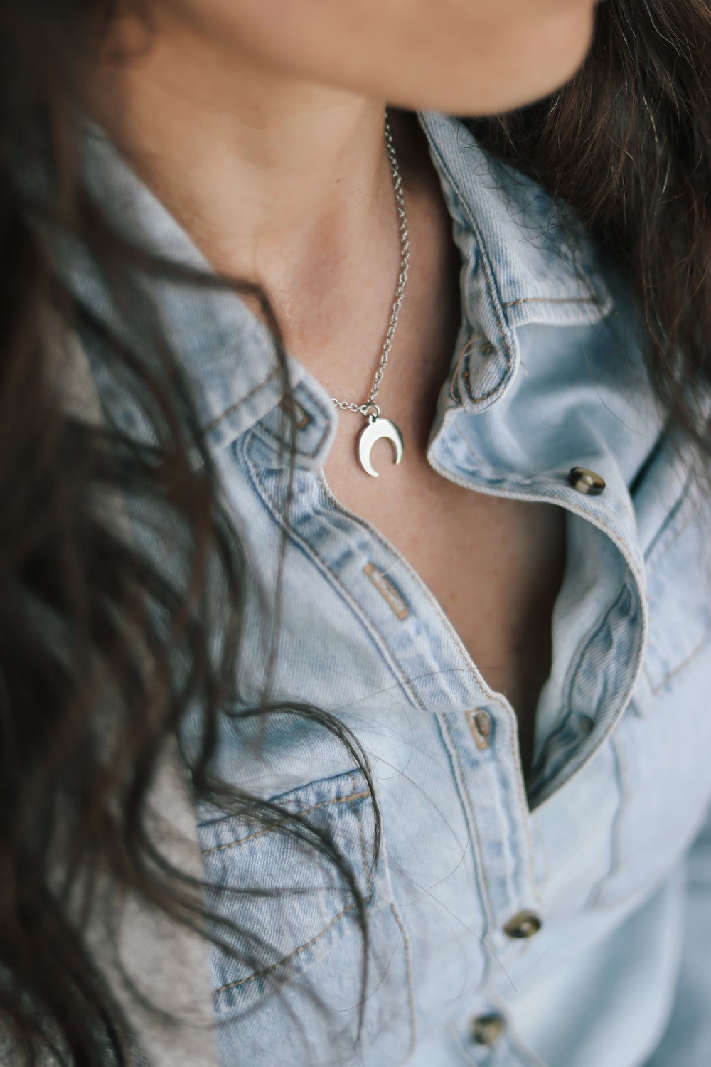 Silberne Halbmond-Halskette, Doppelhorn-Halskette, Edelstahlkette, Halbmond-Halskette, Geschenk für sie, Layering, himmlischer, wasserfester Schmuck
