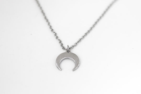 Silver crescent moon necklace, double horn necklace, stainless steel chain necklace, Half Moon Necklace, gift for her, Layering, Celestial, waterproof jewelry