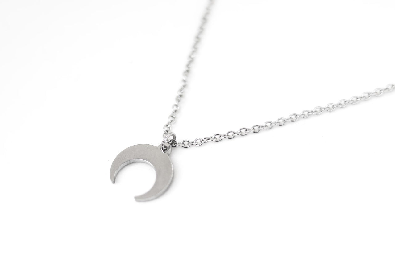 Silberne Halbmond-Halskette, Doppelhorn-Halskette, Edelstahlkette, Halbmond-Halskette, Geschenk für sie, Layering, himmlischer, wasserfester Schmuck