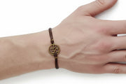 Men's bracelet with antique bronze Om charm, brown cord, fathers day gift for him - shani-adi-jewerly