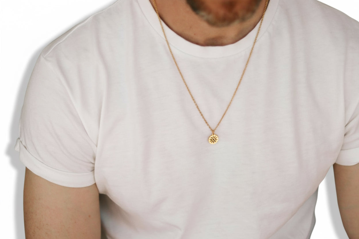 gold sun necklace for men