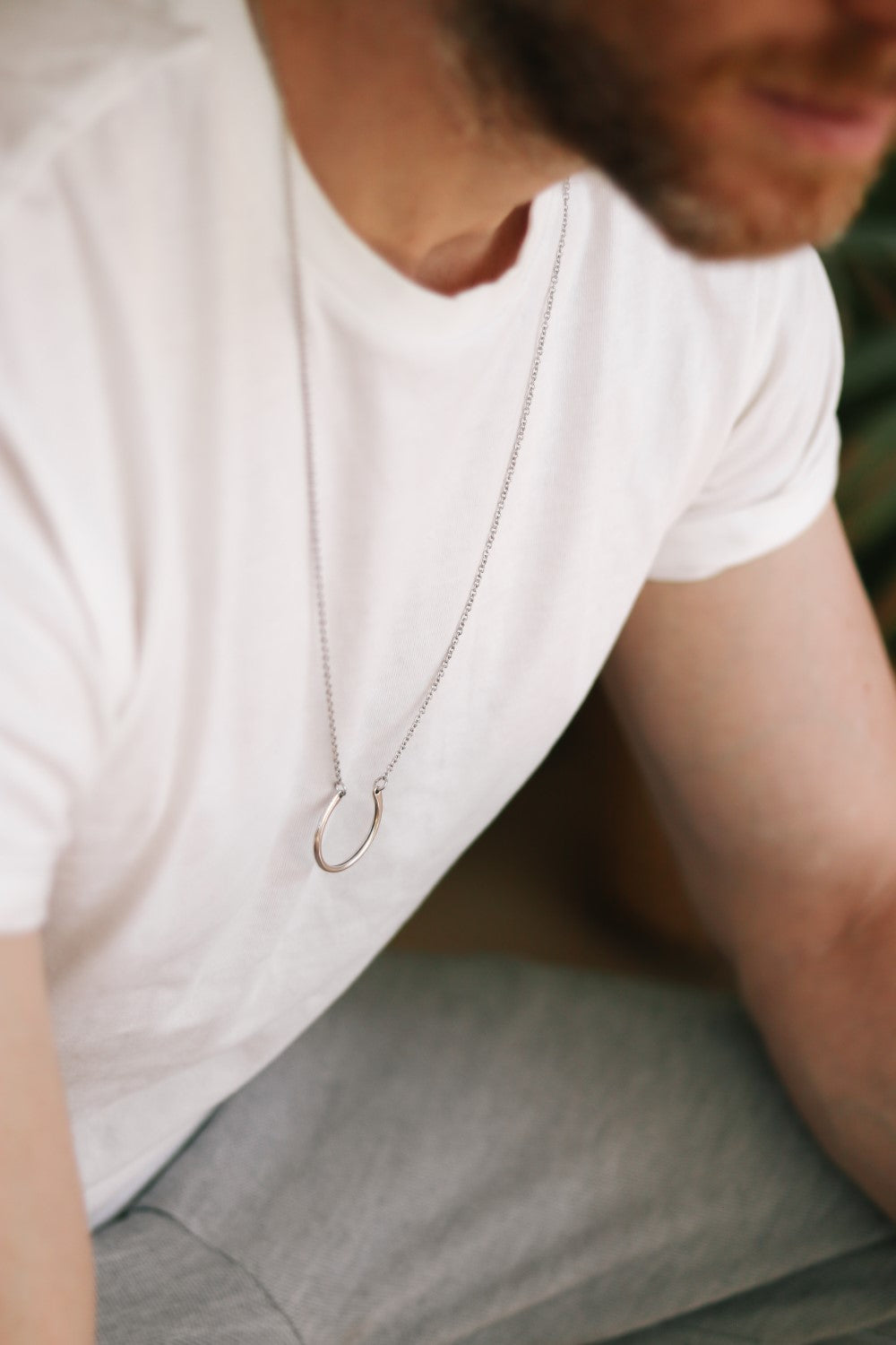 silver karma half circle chain necklace for men - Shani and Adi Jewelry