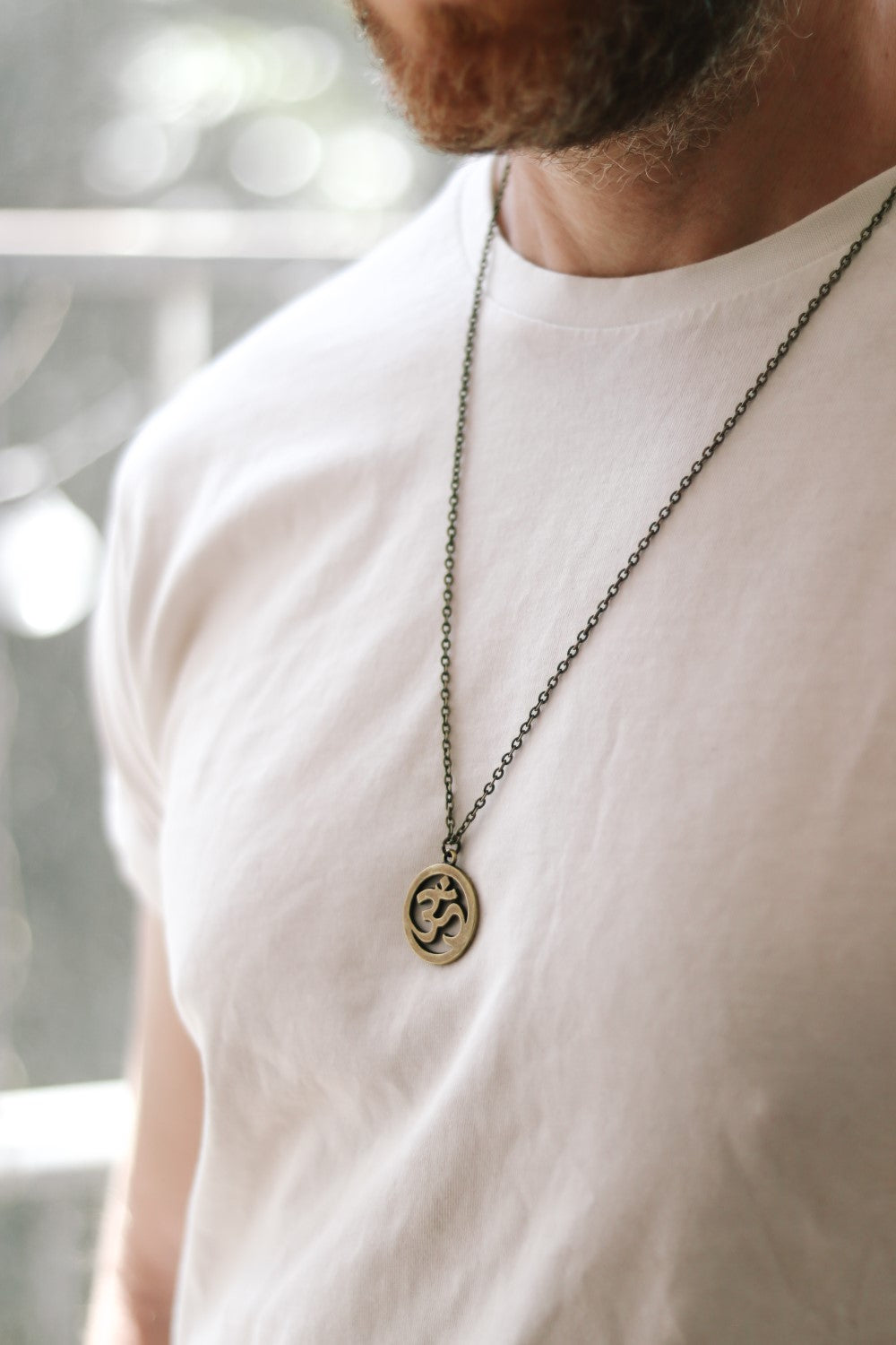 Om necklace for men, men's necklace with a bronze tone Ohm pendant