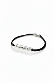 Silver Namaste charm bracelet for men, black cord, gift for him - shani-adi-jewerly