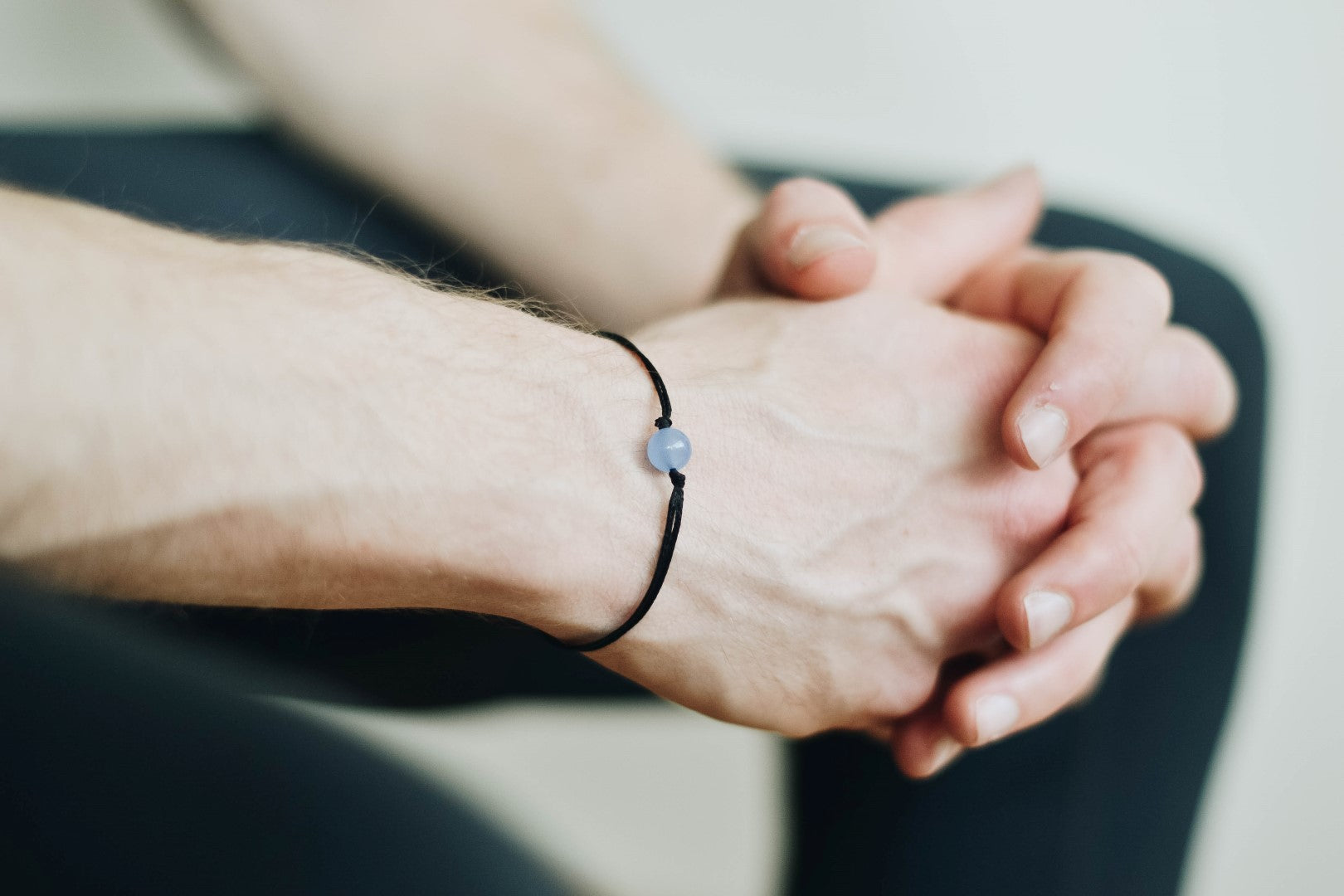Aquamarine birthstone bracelet for men, March month, mens bracelet, blue bead stone 8mm, black and blue jewelry, Pisces sign, gift for him