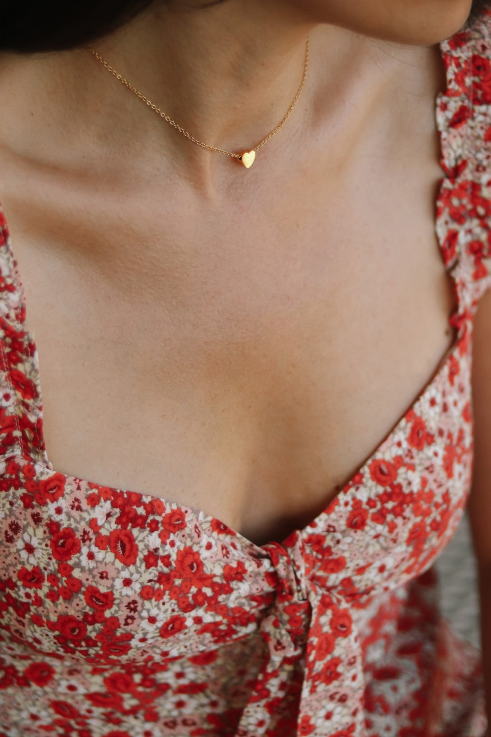 Goldene Herzkette, kleiner Herzperlenanhänger, Edelstahlkette, Brautjungferngeschenk für sie, minimalistisch, Layering-Halskette