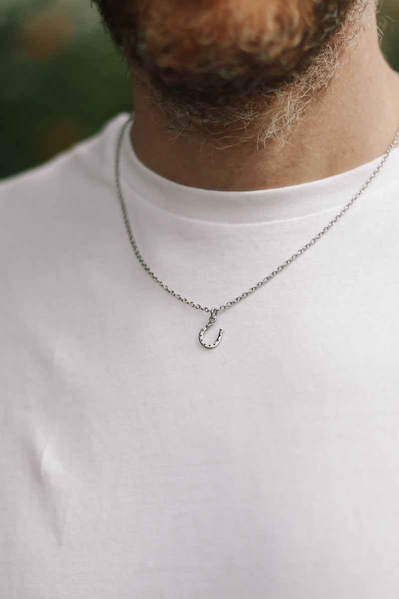 Small silver horseshoe necklace for men stainless steel chain
