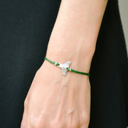 Silver whale tail bracelet, green cord - shani-adi-jewerly