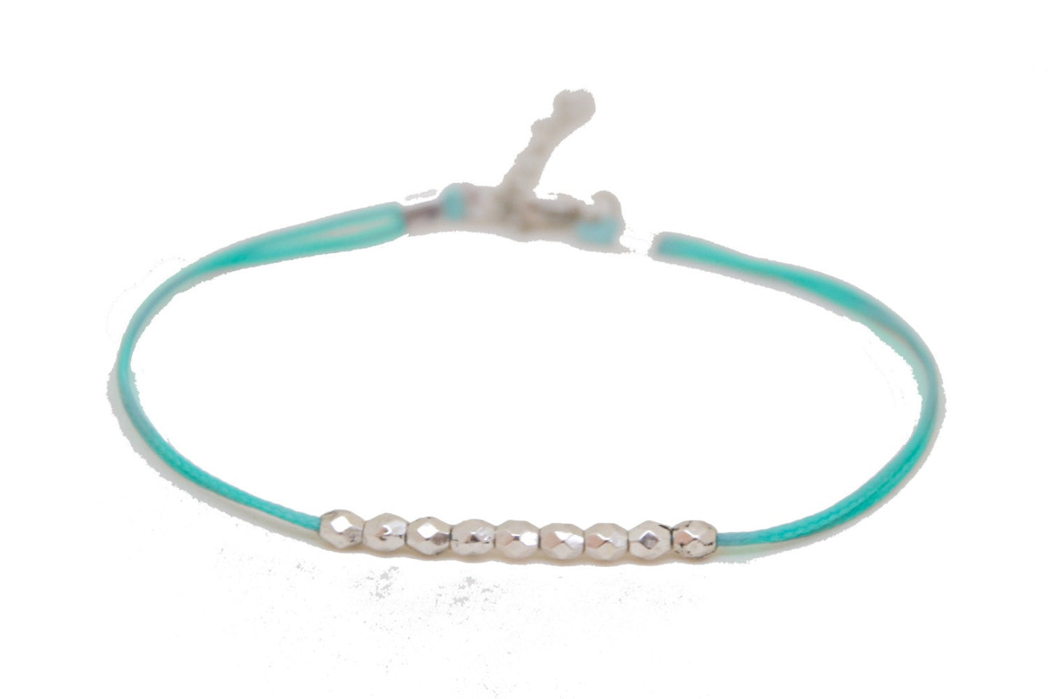 Silver nuggets anklet, turquoise cord - shani-adi-jewerly