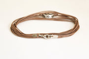 Silver circle wrapped bracelet for men, brown cord - shani-adi-jewerly