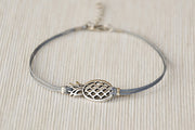 Gray cord anklet with silver Pineapple charm - shani-adi-jewerly