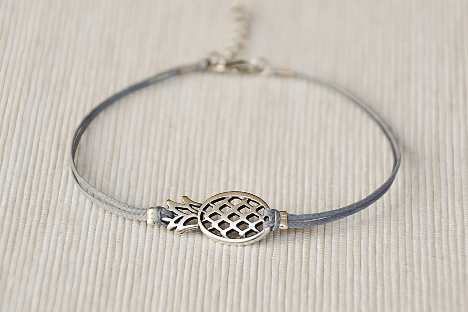 Gray cord anklet with silver Pineapple charm - shani-adi-jewerly