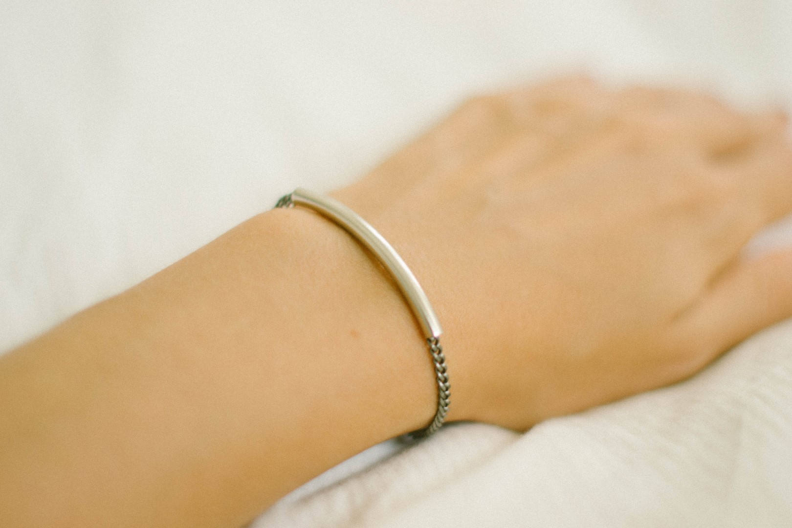 Long tube silver bar chain bracelet - shani-adi-jewerly