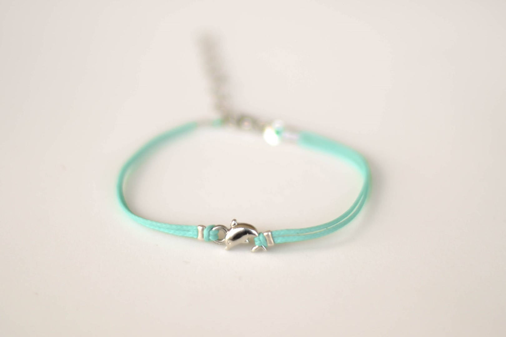 Silver Dolphin Bracelet for her, turquoise cord - shani-adi-jewerly