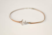 Silver Anchor anklet for men, brown cord, ankle bracelet - shani-adi-jewerly