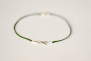 Silver fish bead anklet for men, green cord - shani-adi-jewerly