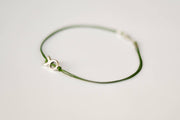 Silver fish bead anklet for men, green cord - shani-adi-jewerly