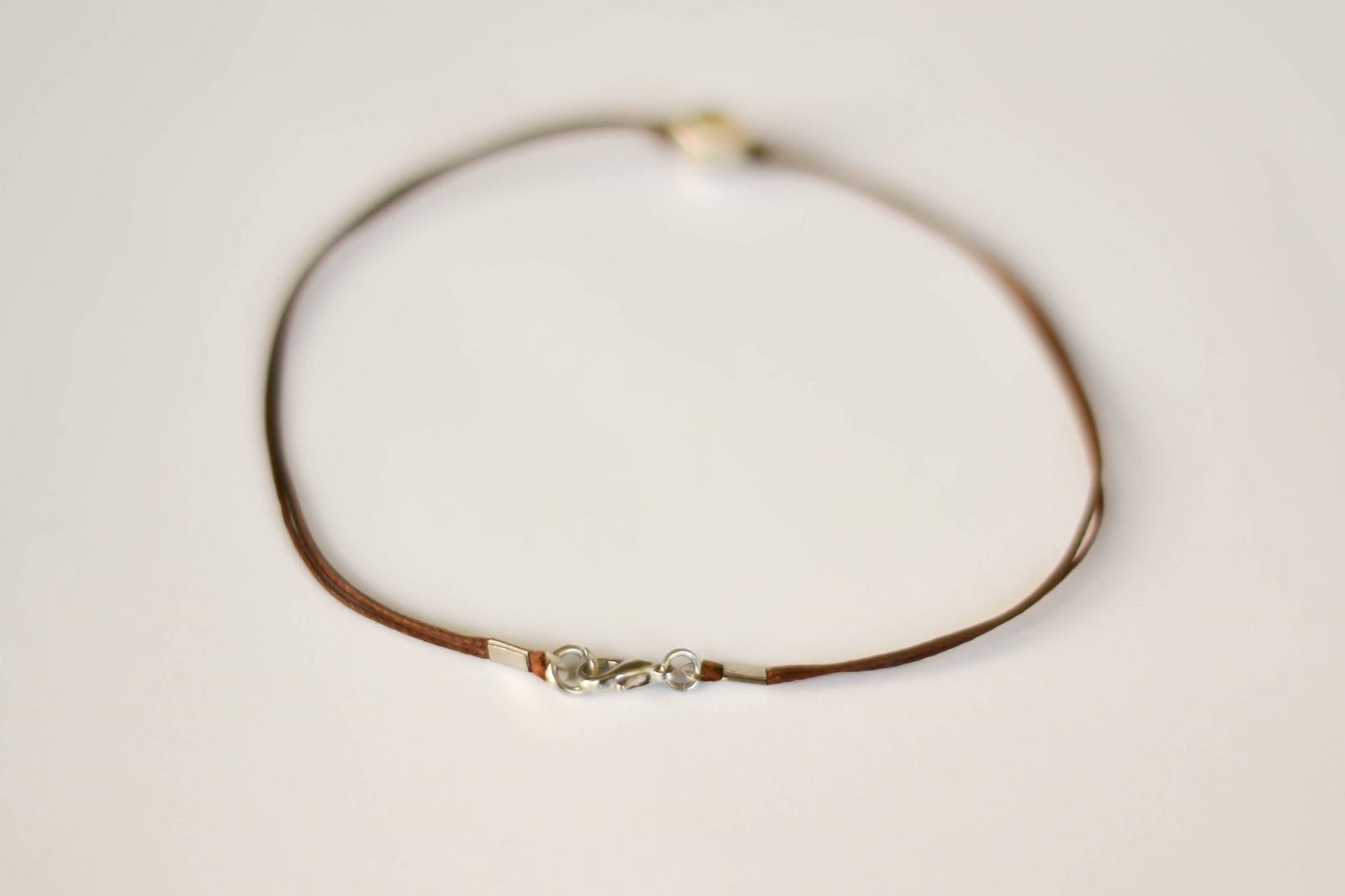 Men's anklet with a silver nugget bead, brown cord - shani-adi-jewerly