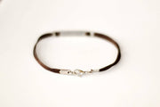 Silver Faith charm bracelet for men, brown cord, fathers day gift for him - shani-adi-jewerly