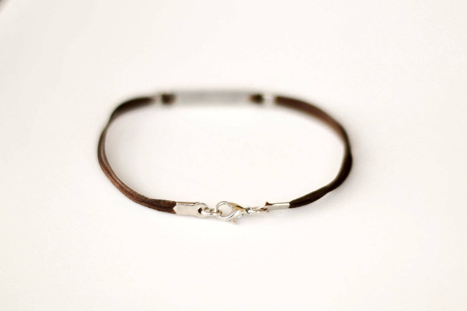 Silver Faith charm bracelet for men, brown cord, fathers day gift for him - shani-adi-jewerly