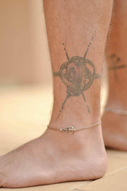 Silver Anchor anklet for men, brown cord, ankle bracelet - shani-adi-jewerly
