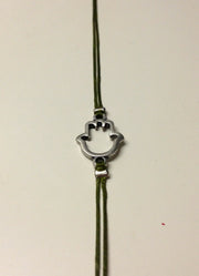 Silver Hamsa anklet, green cord - shani-adi-jewerly