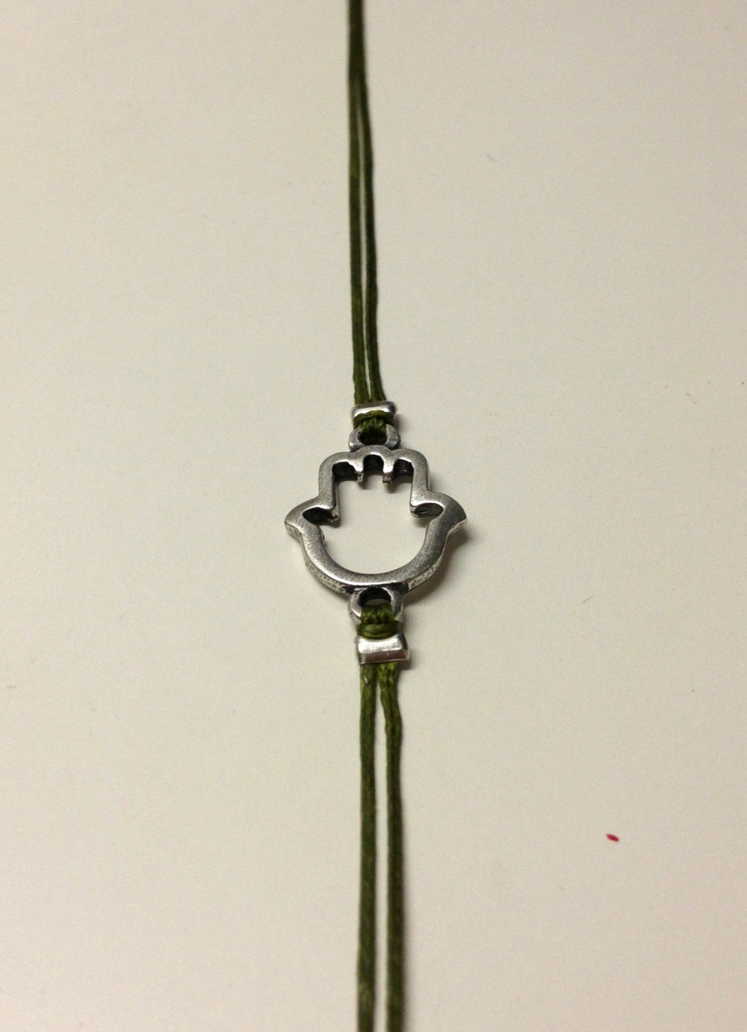 Silver Hamsa anklet, green cord - shani-adi-jewerly