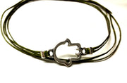 Silver Hamsa anklet, green cord - shani-adi-jewerly