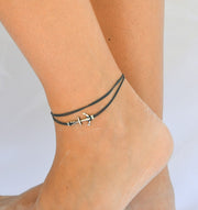 Nautical wrapped anchor anklet with blue cord - shani-adi-jewerly