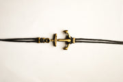 Men's bracelet with a bronze anchor charm, black cord - shani-adi-jewerly