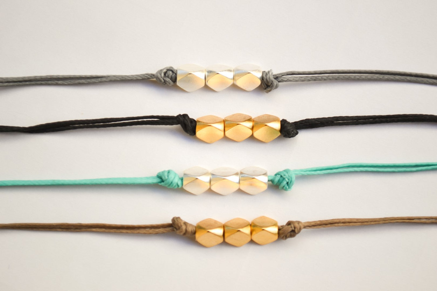 Silver nuggets anklet, gray cord - shani-adi-jewerly