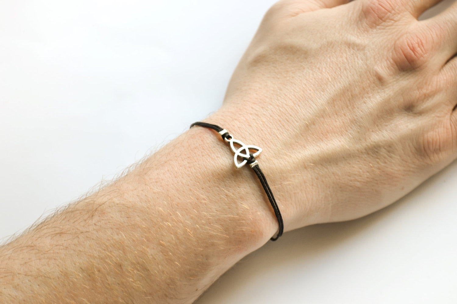 Trinity bracelet for men, men's Triquetra bracelet with black cord