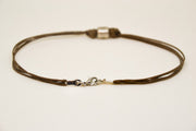 Men's anklet with a silver tube charm and a brown cord - shani-adi-jewerly