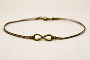 Men's anklet with a bronze infinity charm and a brown cord - shani-adi-jewerly