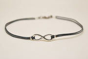 Men's anklet with a silver infinity charm and a gray cord - shani-adi-jewerly