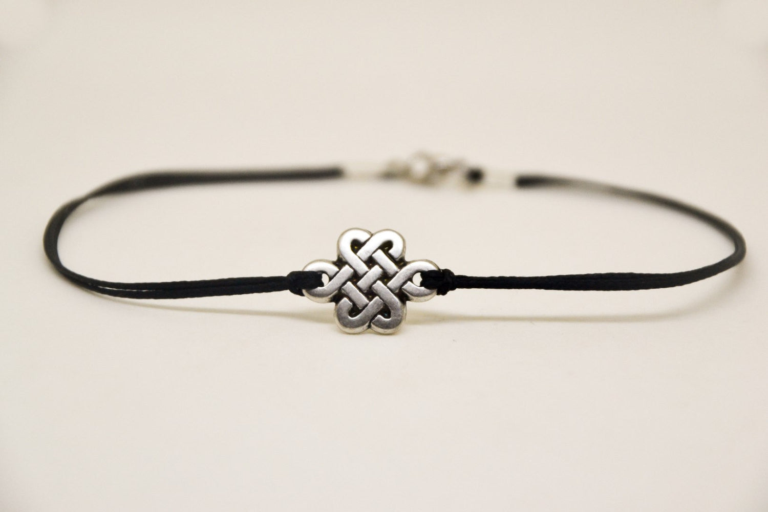 Celtic knot anklet for men, black cord - shani-adi-jewerly