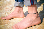 Silver Star of David Anklet for men, black cord - shani-adi-jewerly