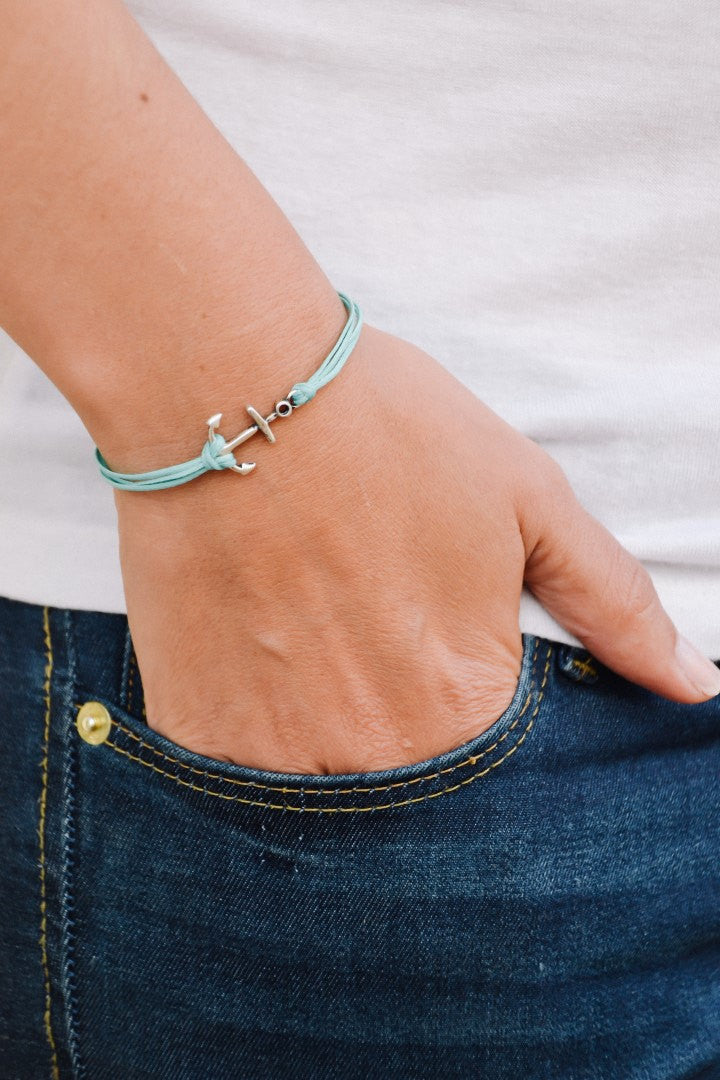 Anchor bracelet, multi-cord bracelet with a silver plated anchor