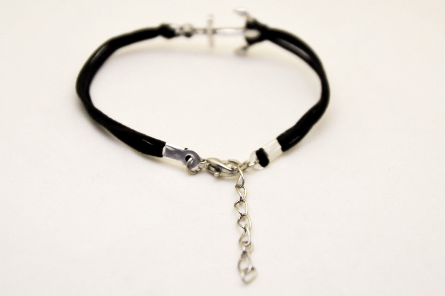 Silver anchor bracelet, double black cord - shani-adi-jewerly