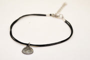 Silver seashell anklet bracelet, black anklet, dangle nautical jewelry - shani-adi-jewerly