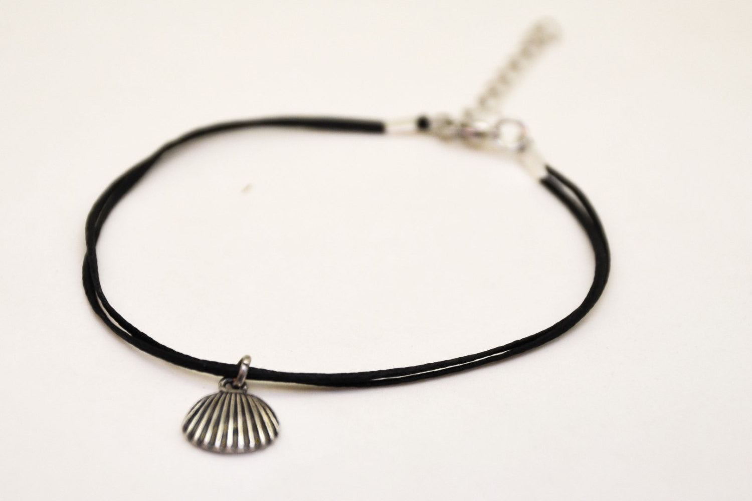 Silver seashell anklet bracelet, black anklet, dangle nautical jewelry - shani-adi-jewerly