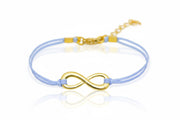 Gold infinity bracelet, womens bracelet with a blue cords, adjustable - shani-adi-jewerly