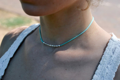 Silver beads turquoise choker necklace - shani-adi-jewerly