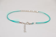 Silver nuggets anklet, turquoise cord - shani-adi-jewerly